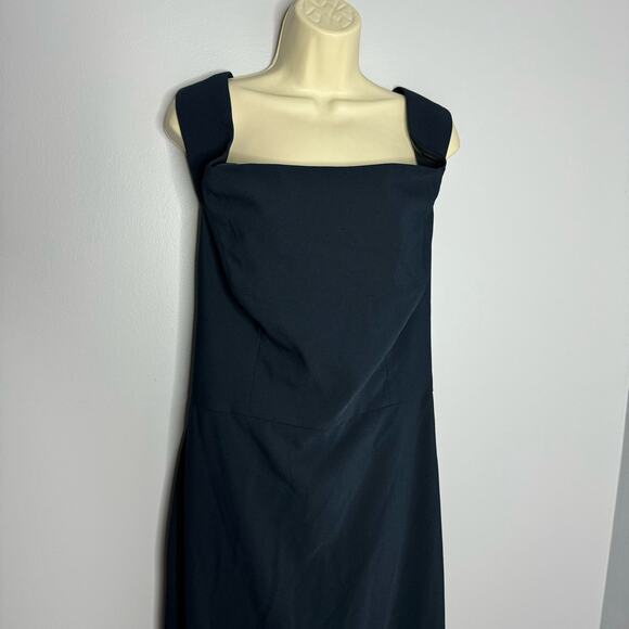 Dessy Collection Style #2987 Off Shoulder Crepe Bridesmaid Maxi Dress Navy Blue - Picture 7 of 12